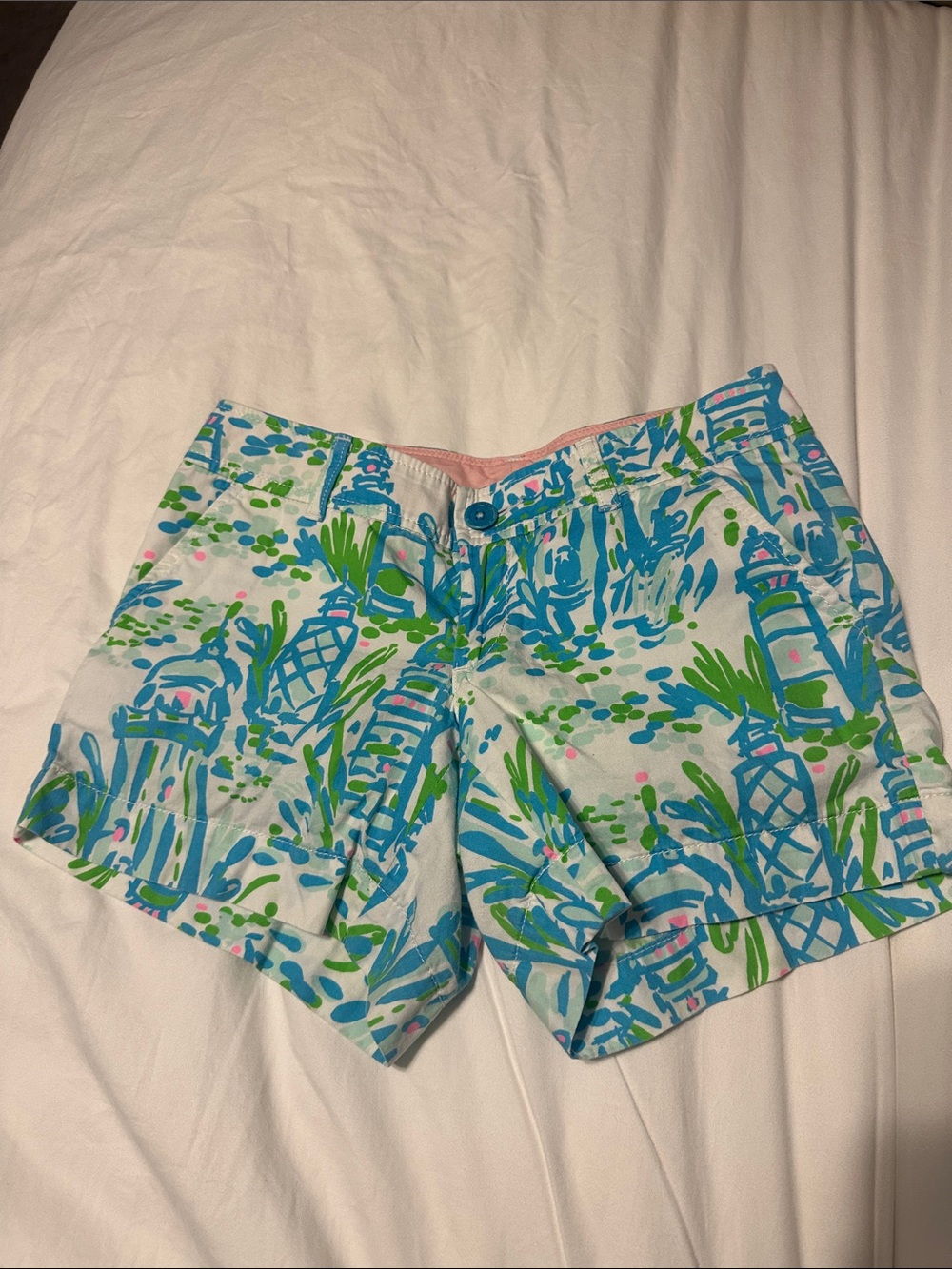 Lilly Pulitzer Blue, Green & Pink Lighthouse Print Bermuda Shorts
